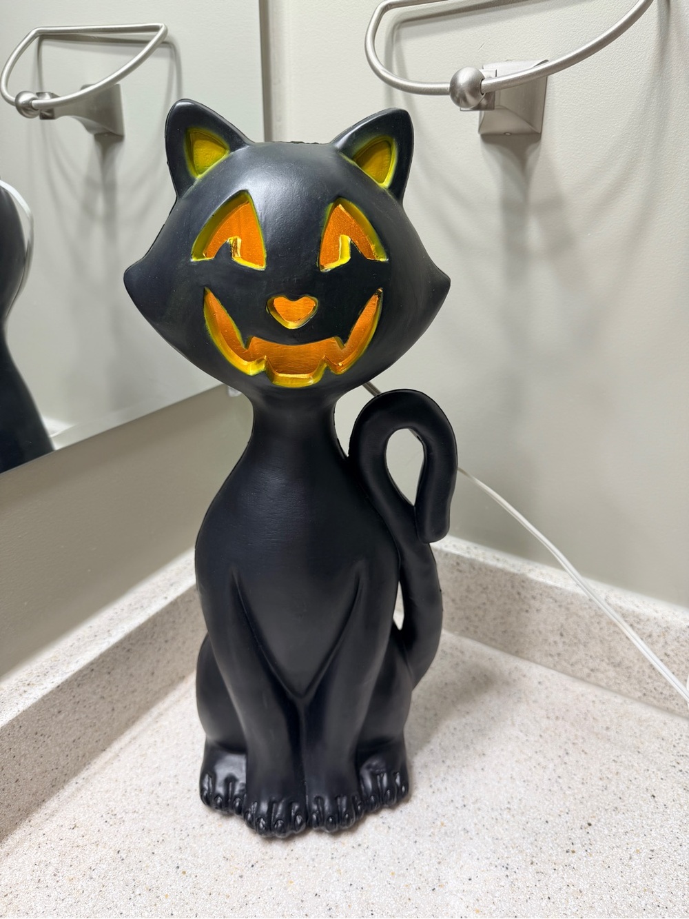 Halloween Black Cat Blow Mold Light Up 17.5” Smiling Cat Decor